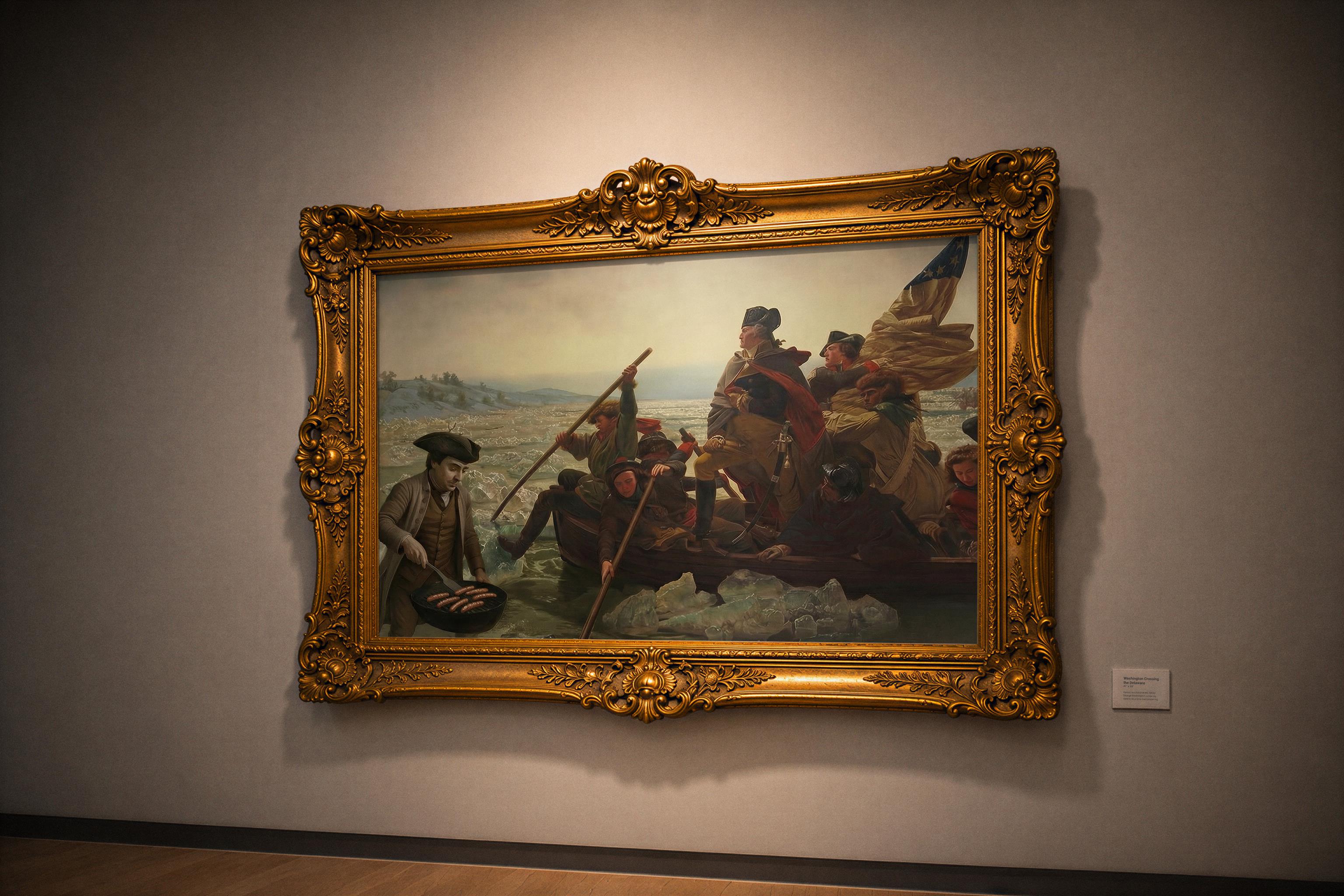 Who is adding hot dogs to these famous Revolutionary War paintings – and why?