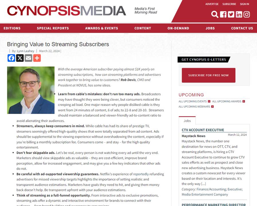 Bringing Value to Streaming Subscribers - Cynopsis Media