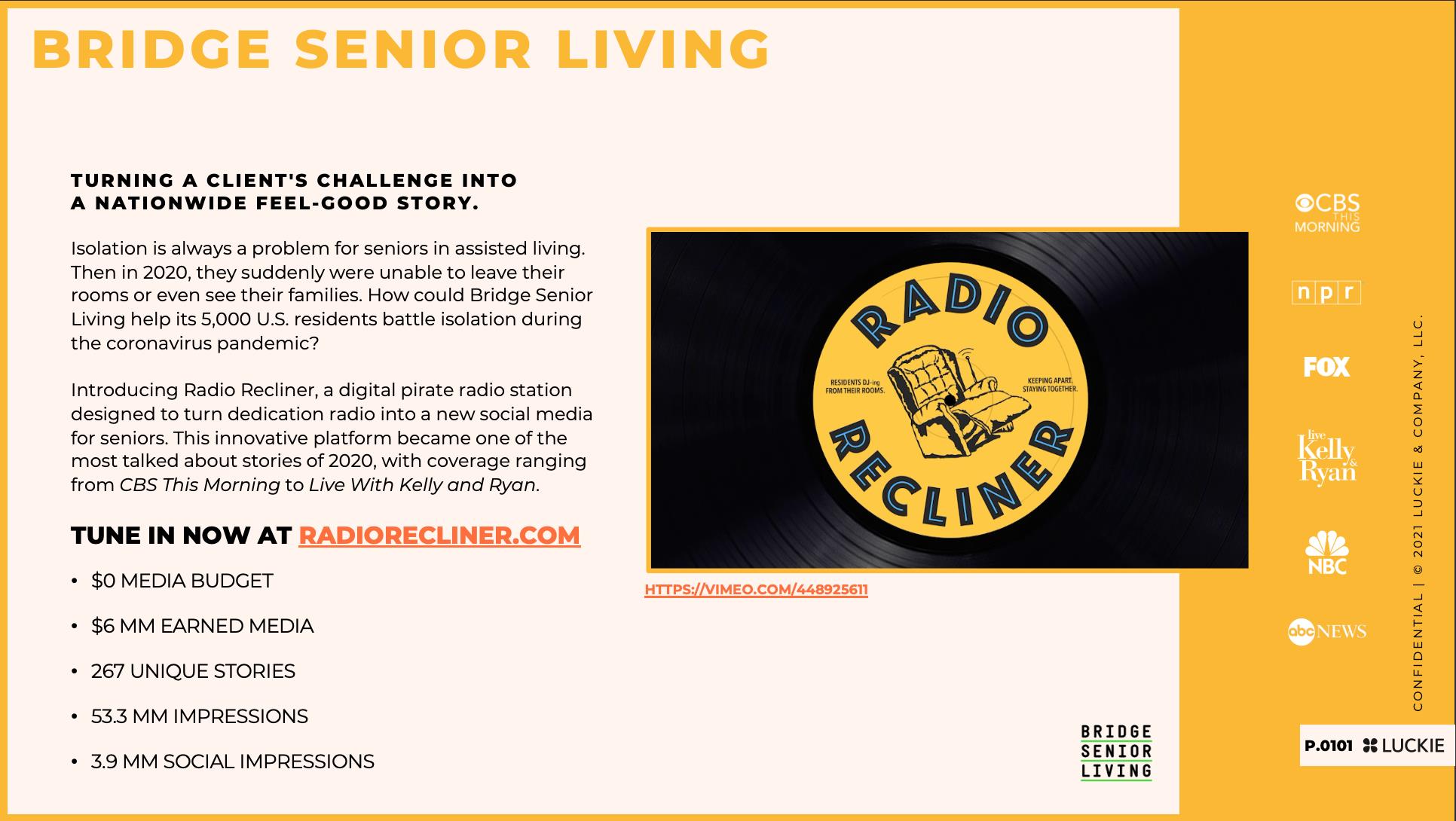 Bridge Senior Living "Radio Recliner" Case Study 